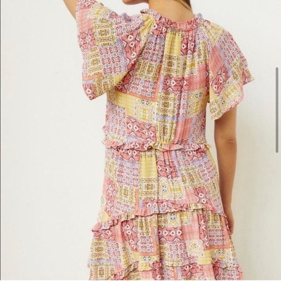 Anthropologie Robin Tiered Boho Patchwork Cottage Mini Dress XL - Picture 3 of 13